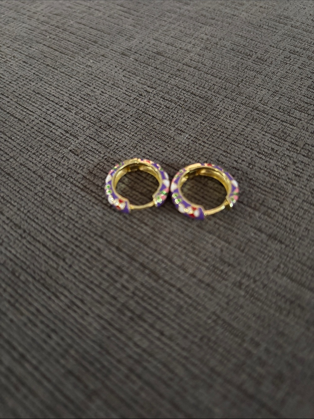 Gold-Tone Hoop Earrings with Purple Enamel Accents